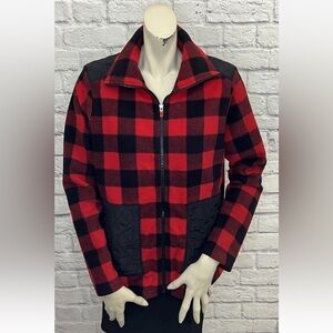 CHAPS SPORT RED & BLACK CHECKED PRINT LONG SLEEVE JACKET SIZE L